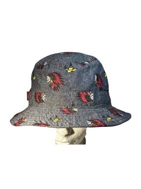 Vans Gray Bucket Hat Size L XL Native American Skull Headdress TeePee Feather